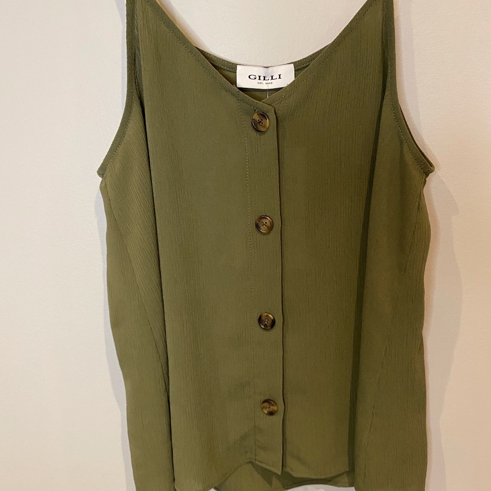 Women's Gilli Dark Green Button Down Tank Top